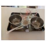 KITCHEN UTENSILS, INCLUDES PYREX MEASURING CUPS,