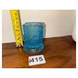 BLUE ART GLASS TOOTH PICK HOLDER, TEXTURED SURFACE