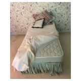 TWIN BED, MATTRESS, BOX SPRING, DUST RUFFLE,