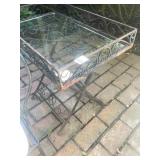 WROUGHT IRON SIDE TABLE, GLASS TOP, SCROLLWORK