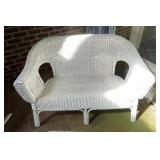 WHITE WICKER LOVESEAT, WOVEN CONSTRUCTION,