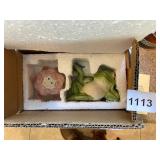 CERAMIC SALT AND PEPPER SHAKERS, FROG AND LOTUS