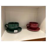 CERAMIC OVERSIZED MUGS W/ MATCHING SAUCERS, GREEN