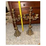 PAIR OF BRASS CANDELABRA, FIVE-LIGHT FORM, ORNATE