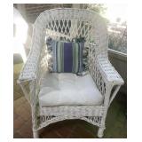 WHITE WICKER CHAIR, WOVEN CONSTRUCTION, LATTICE