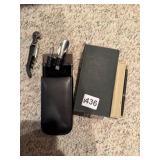 WINE ACCESSORY SET, LEATHER CASE, CORKSCREW,