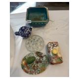 INCLUDES TURQUOISE GLAZED BOWL, BLUE AND WHITE