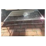 WROUGHT IRON COFFEE TABLE, GLASS TOP, SCROLLWORK