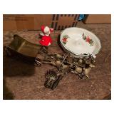 CHRISTMAS DECOR SET, INCLUDES BRASS SLEIGH, BRASS