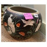 CERAMIC FISHBOWL PLANTER, BLACK GROUND,