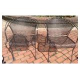 WROUGHT IRON PATIO CHAIRS, MESH SEATS, CURVED