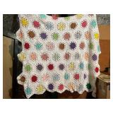HAND-CROCHETED AFGHAN, HEXAGONAL MOTIF,