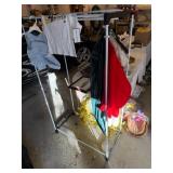 METAL CLOTHES RACK, INCLUDES SANTA COSTUME,