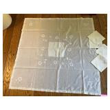 LINEN TABLECLOTH, SHEER FABRIC, WHITE FLORAL