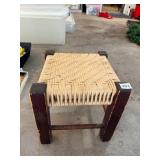 WOOD STOOL, DARK STAINED FINISH, WOVEN FIBER