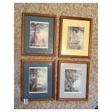 PARISIAN LANDSCAPE PRINTS, WOOD FRAMES, MATTED,