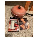 ENAMEL COOKWARE PAN, RED FINISH, BLACK HANDLE,