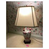 PORCELAIN TABLE LAMP, HEXAGONAL VASE FORM, FLORAL