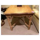 BURL WOOD SIDE TABLE, BAMBOO-STYLE LEGS,