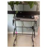 WROUGHT IRON STAND, TWO-TIER, GLASS SHELVES,