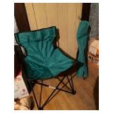 FOLDING CAMP CHAIR, GREEN NYLON, METAL FRAME,