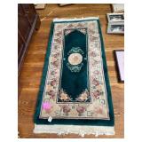 WOOL AREA RUG, CHINESE STYLE, DEEP GREEN FIELD,
