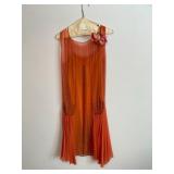 VINTAGE ORANGE BEADED SLIP DRESS.