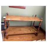 WOOD TABLE TWO-TIERED, TURNED LEGS, FINIAL