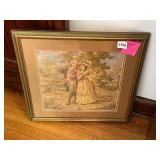 TAPESTRY ART, COURTSHIP SCENE, GILT FRAME,