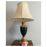 TABLE LAMP, BRASS BASE, GREEN CERAMIC URN BODY,