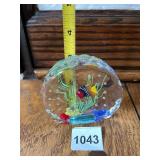 ART GLASS PAPERWEIGHT, FISH THEME, MULTICOLOR