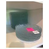 PRESSED GLASS PLATES, LIGHT BLUE TINT, TEXTURED