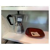 ALUMINUM MOKA POT, BLACK HANDLE, INCLUDES WOODEN