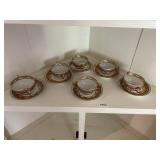 J.P. FRANCE PORCELAIN BOUILLON CUPS AND SAUCERS,