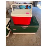 COLEMAN COOLER, PLASTIC, GREEN AND WHITE,