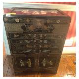 ORIENTAL LACQUER JEWELRY CHEST, BLACK LACQUER