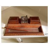 LEATHER DESK SET, INCLUDES TRAY, TWO COVERED