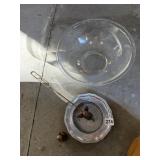 GLASS MIXING BOWL, PEWTER-STYLE PLATE W/ ATTACHED