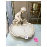 CERAMIC FOUNTAIN, CHERUB FIGURE, SHELL BASIN,