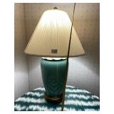 TABLE LAMP, CELADON GLAZED CERAMIC BODY, BRASS