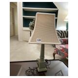 TABLE LAMP, CERAMIC BASE, PALE GREEN FINISH,