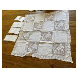 LINEN TABLECLOTH, LACE INSERTS, FLORAL