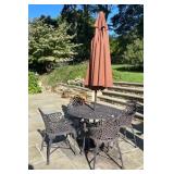 CAST ALUMINUM PATIO SET, ROUND TABLE W/ UMBRELLA