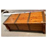 CEDAR CHEST, HINGED LID, METAL STRAP ACCENTS,