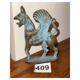 BRONZE GRIFFIN FIGURINE, VERDIGRIS PATINA,
