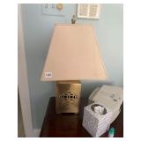 BRASS TABLE LAMP, SQUARE BASE, PIERCED COIN