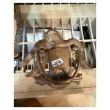 BRASS EAGLE DOOR KNOCKER, SHIELD FORM, ENGRAVED