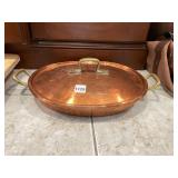 COPPER OVAL PAN, BRASS HANDLES, TIN LINING, LID