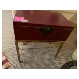 STORAGE CHEST, FAUX LEATHER, HINGED LID, BRASS