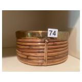 BAMBOO AND BRASS BASKET, ROUND FORM, POLISHED